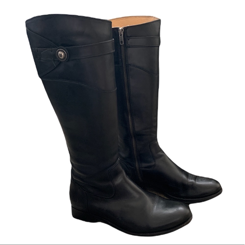 Frye Molly Button Black Leather Tall Riding Boot 7 1/2B